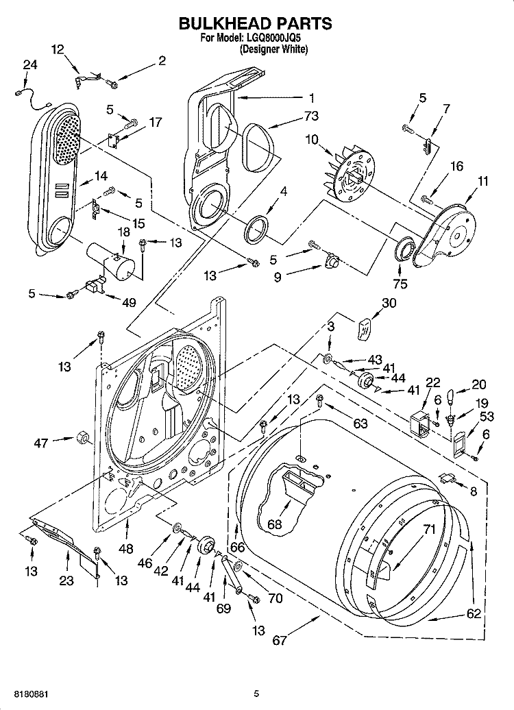 BULKHEAD PARTS Diagram and Parts List for LGQ8000JQ5  Whirlpool Dryer