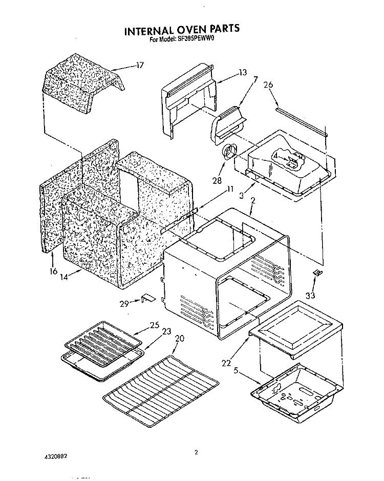INTERNAL OVEN Diagram and Parts List for SF395PEWW0  Whirlpool Range