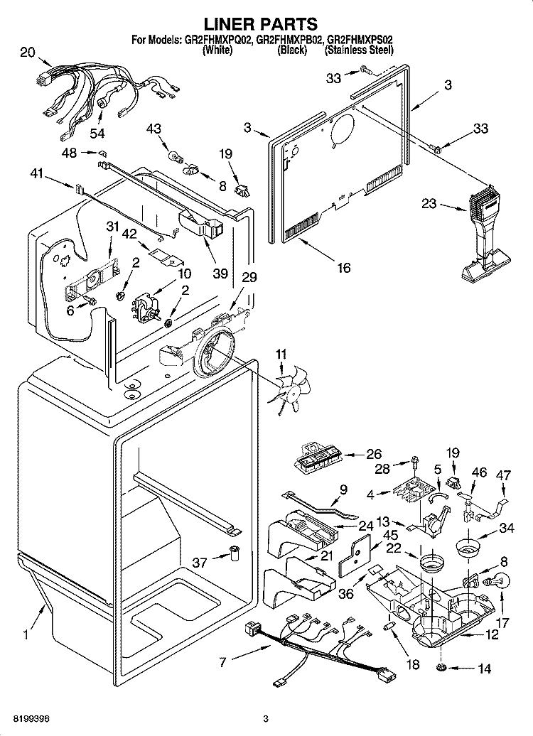 LINER PARTS Diagram and Parts List for GR2FHMXPS02  Whirlpool Refrigerator