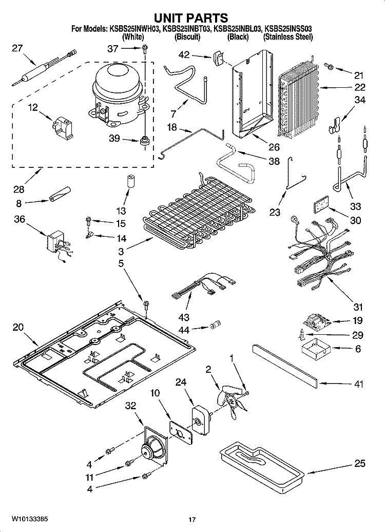 UNIT PARTS Diagram and Parts List for KSBS25INBL03  KitchenAid Refrigerator