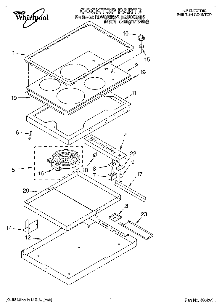SECTION Diagram and Parts List for RC8600XBB5  Whirlpool Cooktop
