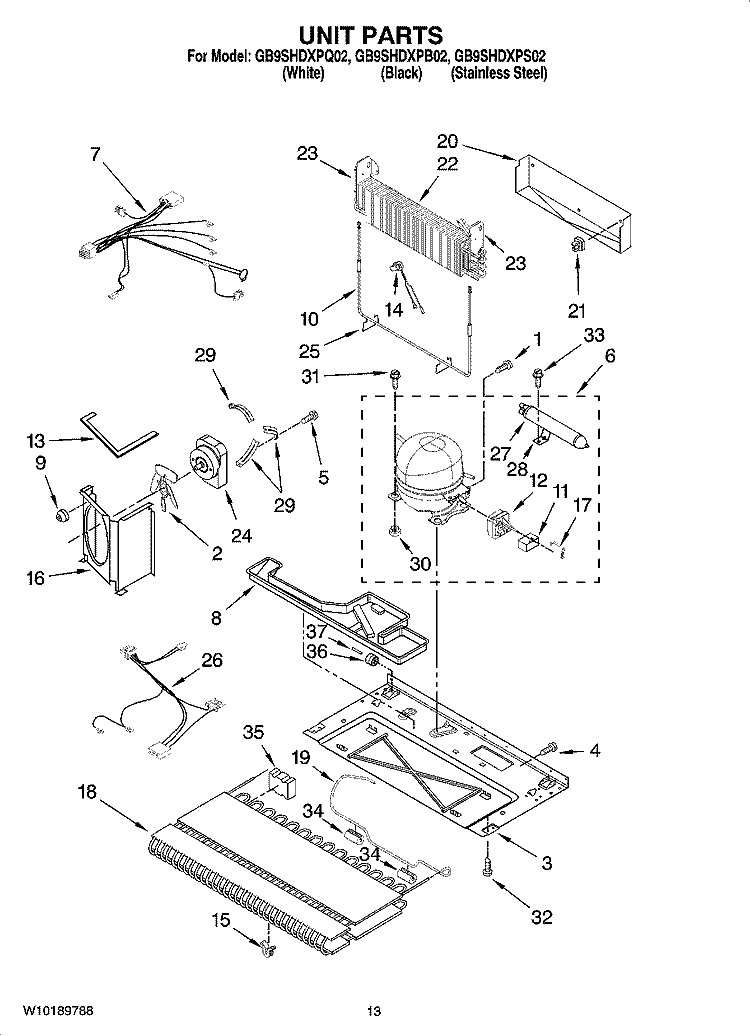 UNIT PARTS Diagram and Parts List for GB9SHDXPS02  Whirlpool Refrigerator