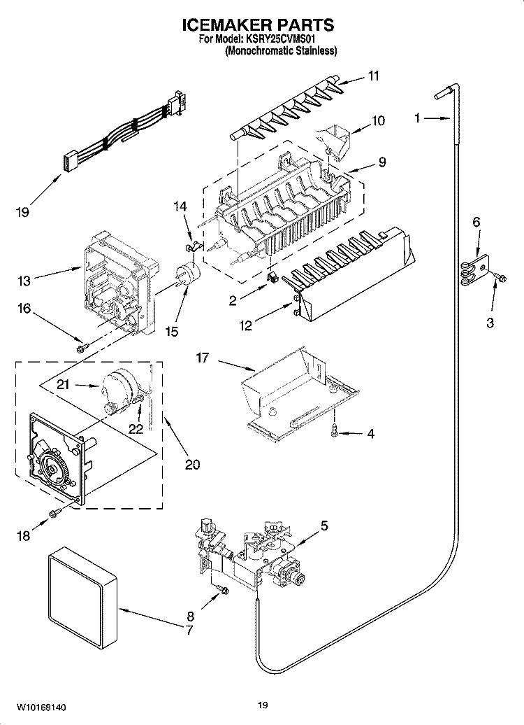 ICEMAKER PARTS, OPTIONAL PARTS (NOT INCLUDED) Diagram and Parts List for KSRY25CVMS01  KitchenAid Refrigerator