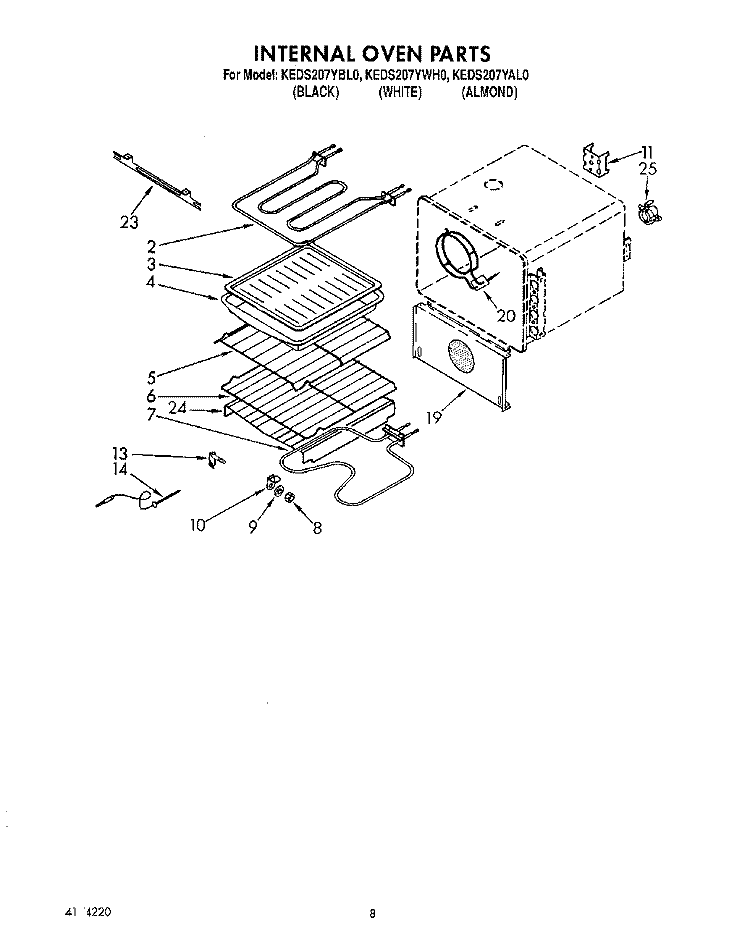 INTERNAL OVEN Diagram and Parts List for KEDS207YAL0  KitchenAid Range