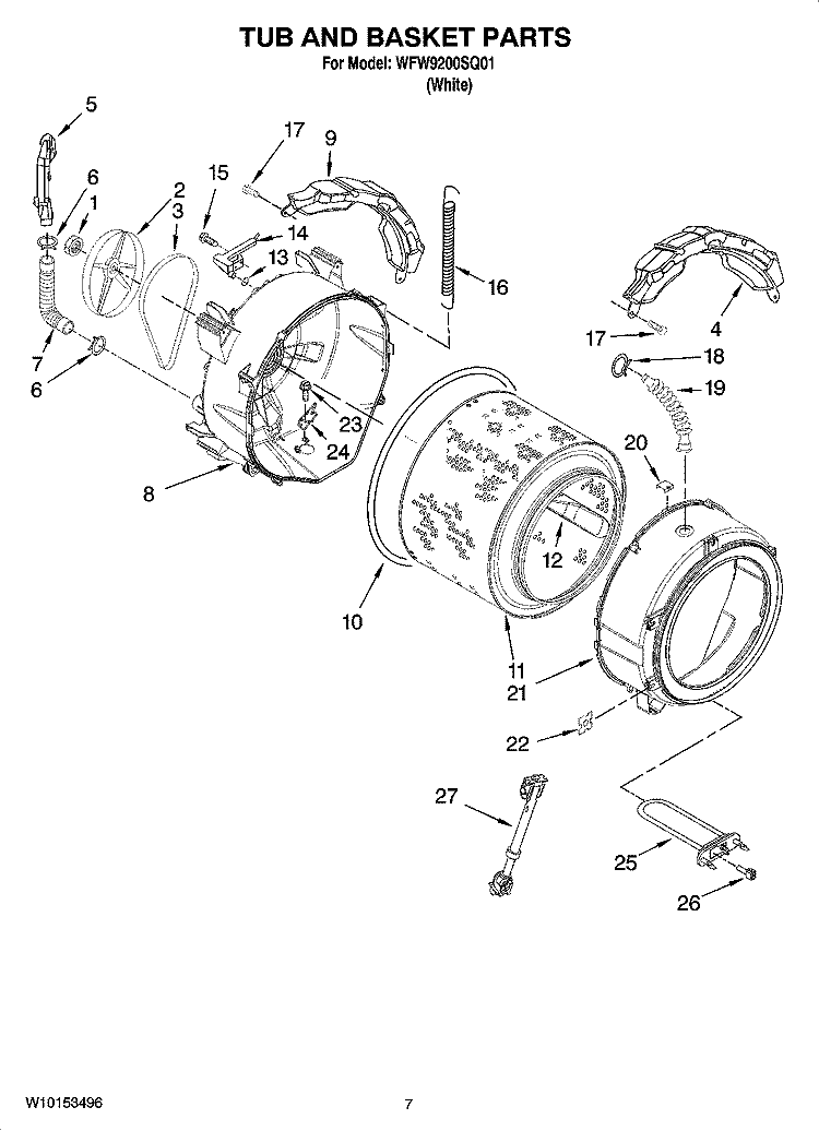 TUB AND BASKET PARTS Diagram and Parts List for WFW9200SQ01  Whirlpool Washer