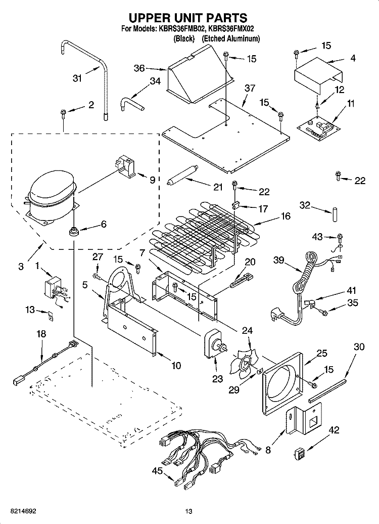 UPPER UNIT PARTS Diagram and Parts List for KBRS36FMX02  KitchenAid Refrigerator