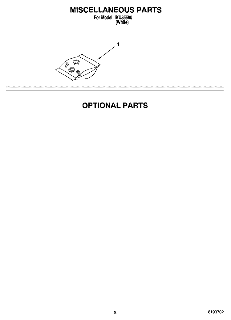 MISCELLANEOUS  PARTS, OPTIONAL PARTS Diagram and Parts List for IKU35560  Inglis Dishwasher