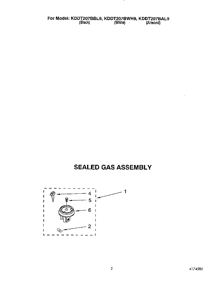 SEALED GAS ASSEMBLY Diagram and Parts List for KDDT207BAL9  KitchenAid Range