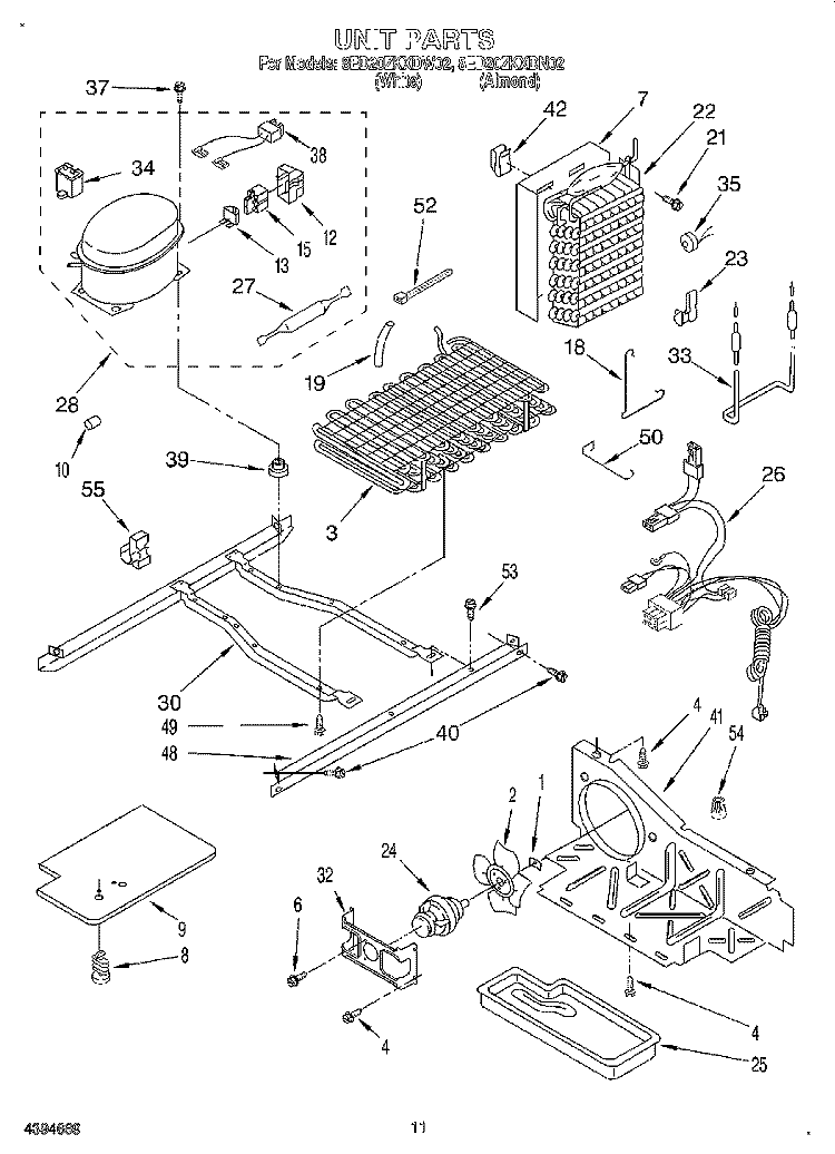 UNIT Diagram and Parts List for 8ED20ZKXDN02  Whirlpool Refrigerator