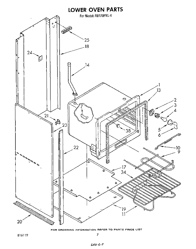 LOWER OVEN, LITERATURE AND OPTIONAL Diagram and Parts List for RB170PXL4  Whirlpool Wall Oven