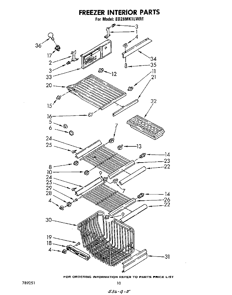 FREEZER INTERIOR Diagram and Parts List for ED26MK1LWR1  Whirlpool Refrigerator