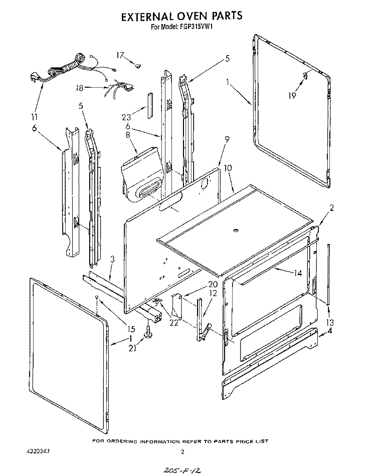 EXTERNAL OVEN Diagram and Parts List for FGP315VW1  Roper Range