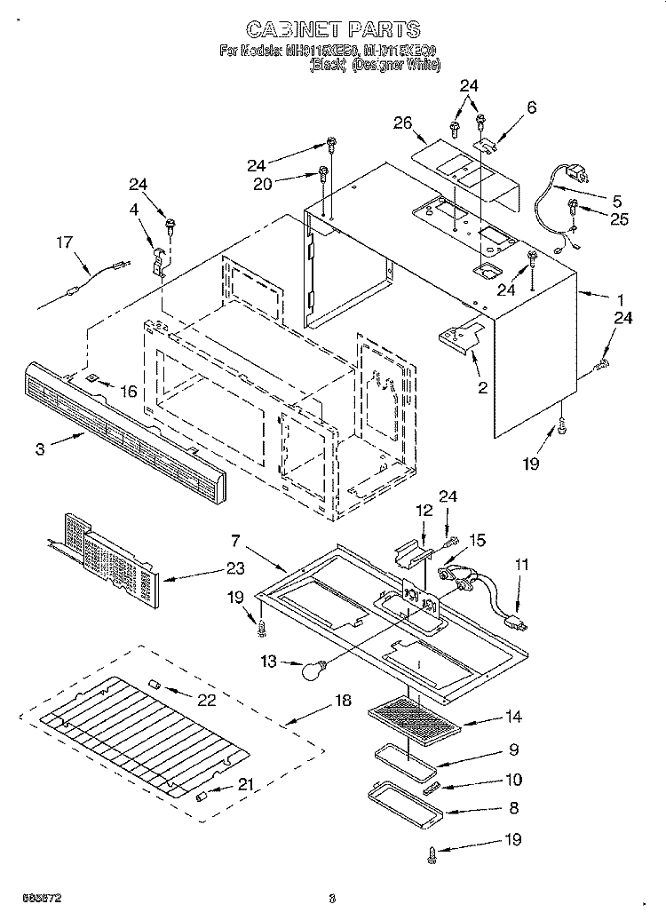 CABINET Diagram and Parts List for MH9115XEQ0  Whirlpool Microwave