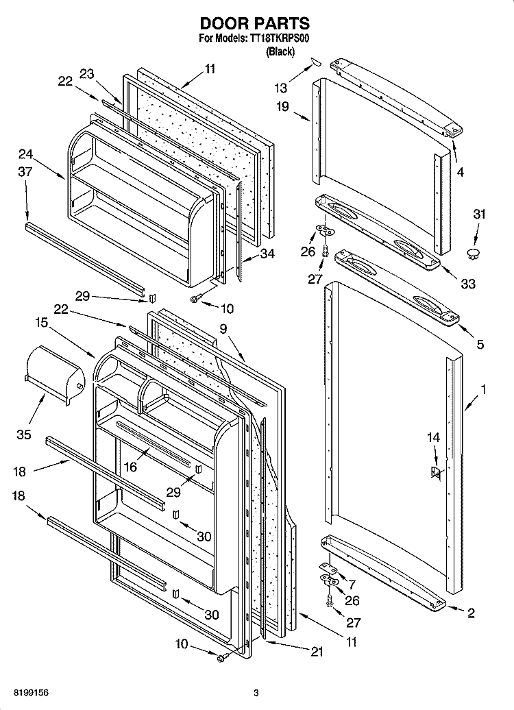 DOOR PARTS Diagram and Parts List for TT18TKRPS00  Estate Refrigerator
