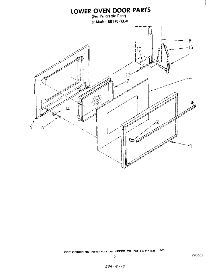LOWER OVEN DOOR Diagram and Parts List for RB170PXL0  Whirlpool Wall Oven