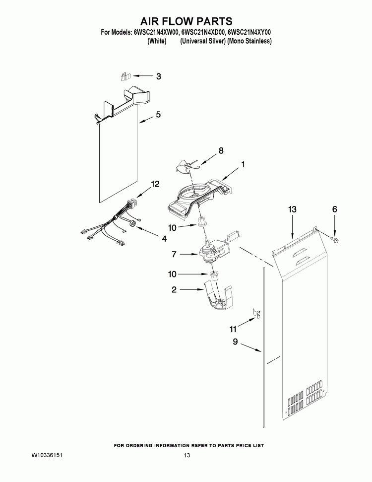 AIR FLOW PARTS Diagram and Parts List for 6WSC21N4XW00  Whirlpool Refrigerator