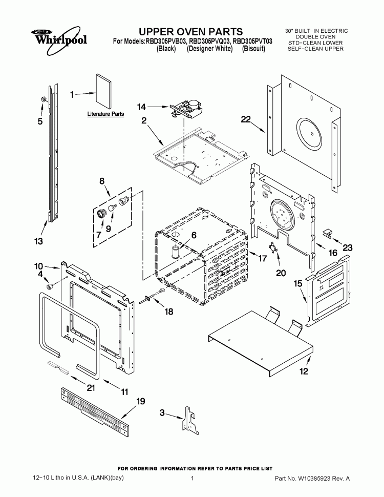 UPPER OVEN PARTS Diagram and Parts List for RBD305PVQ03  Whirlpool Wall Oven