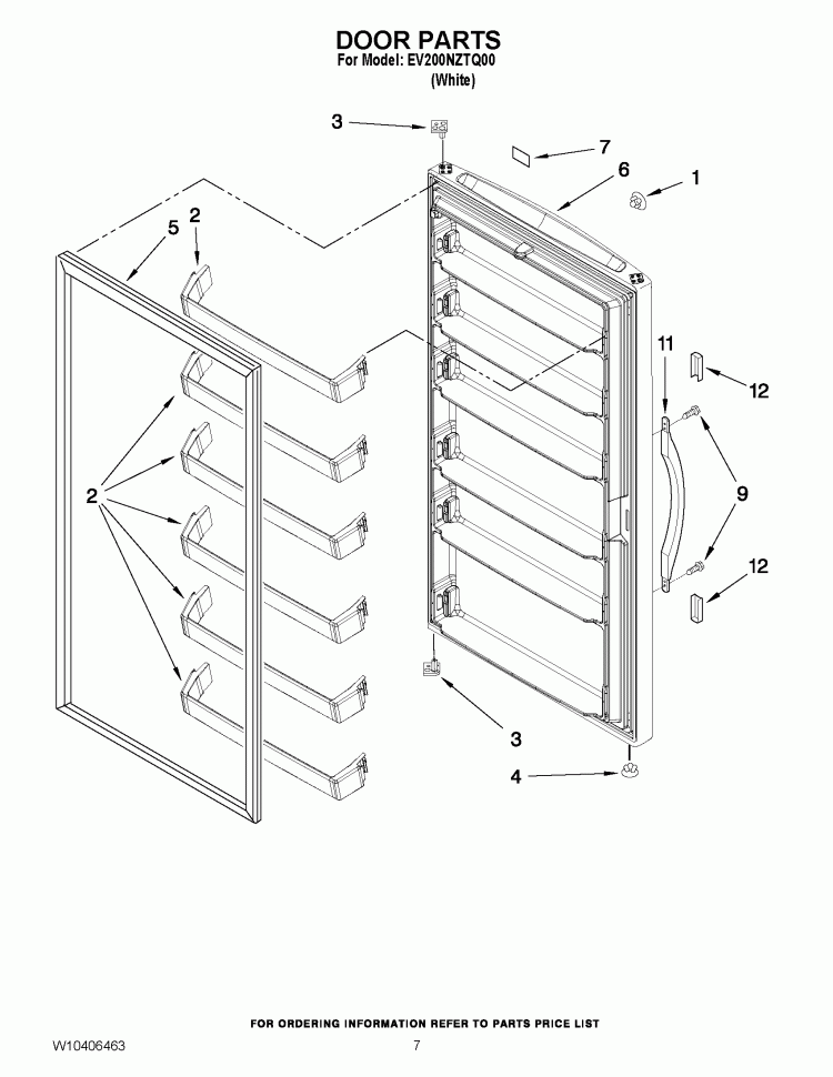 DOOR PARTS Diagram and Parts List for EV200NZTQ00  Whirlpool Freezer