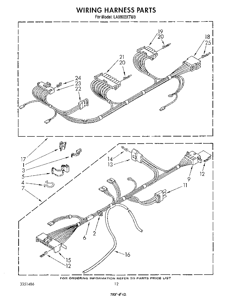 WIRING HARNESS Diagram and Parts List for LA9800XTN0  Whirlpool Washer