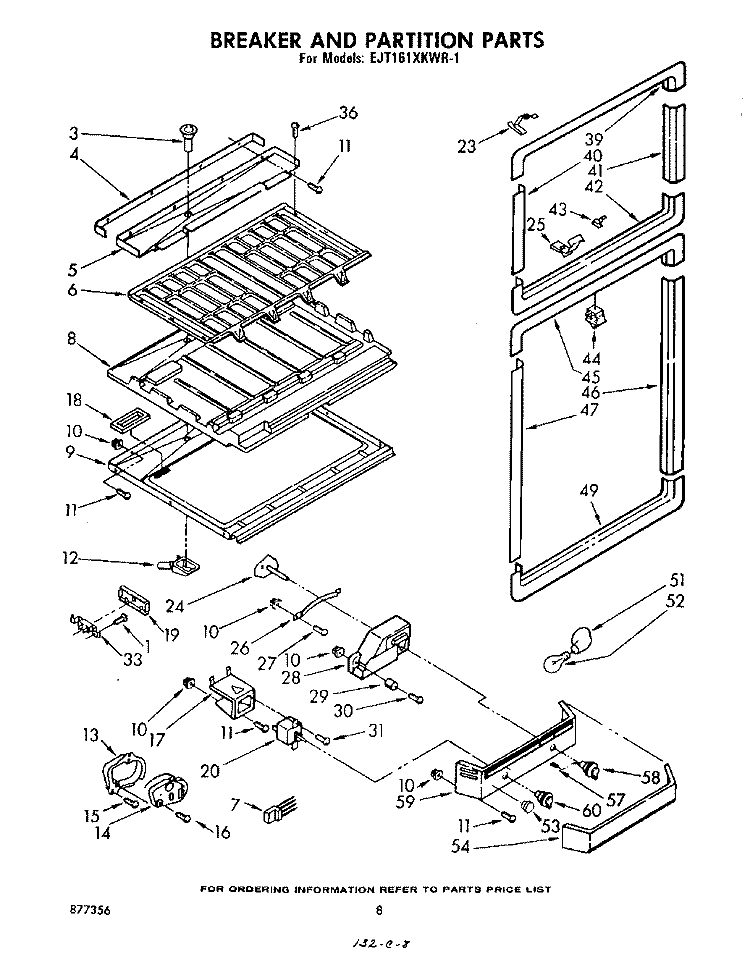 BREAKER AND PARTITION Diagram and Parts List for EJT161XKWR1  Whirlpool Refrigerator