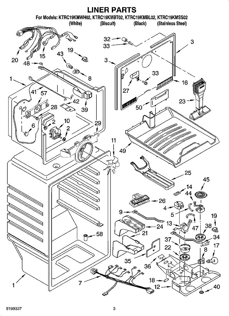 LINER PARTS Diagram and Parts List for KTRC19KMBL02  KitchenAid Refrigerator