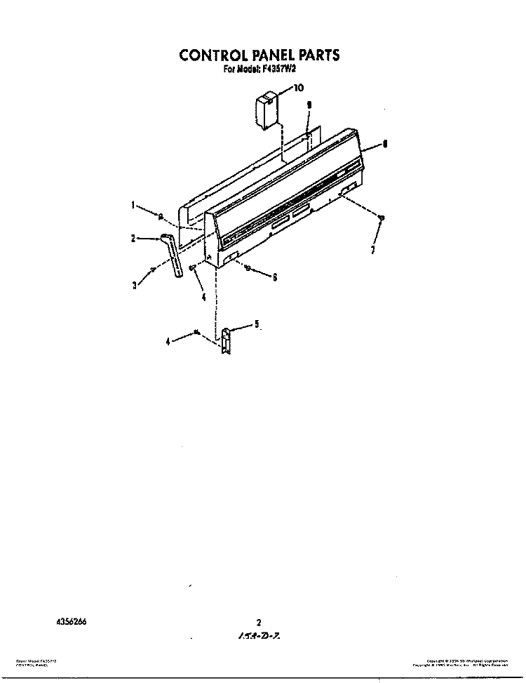 CONTROL PANEL Diagram and Parts List for F4357W2  Roper Range