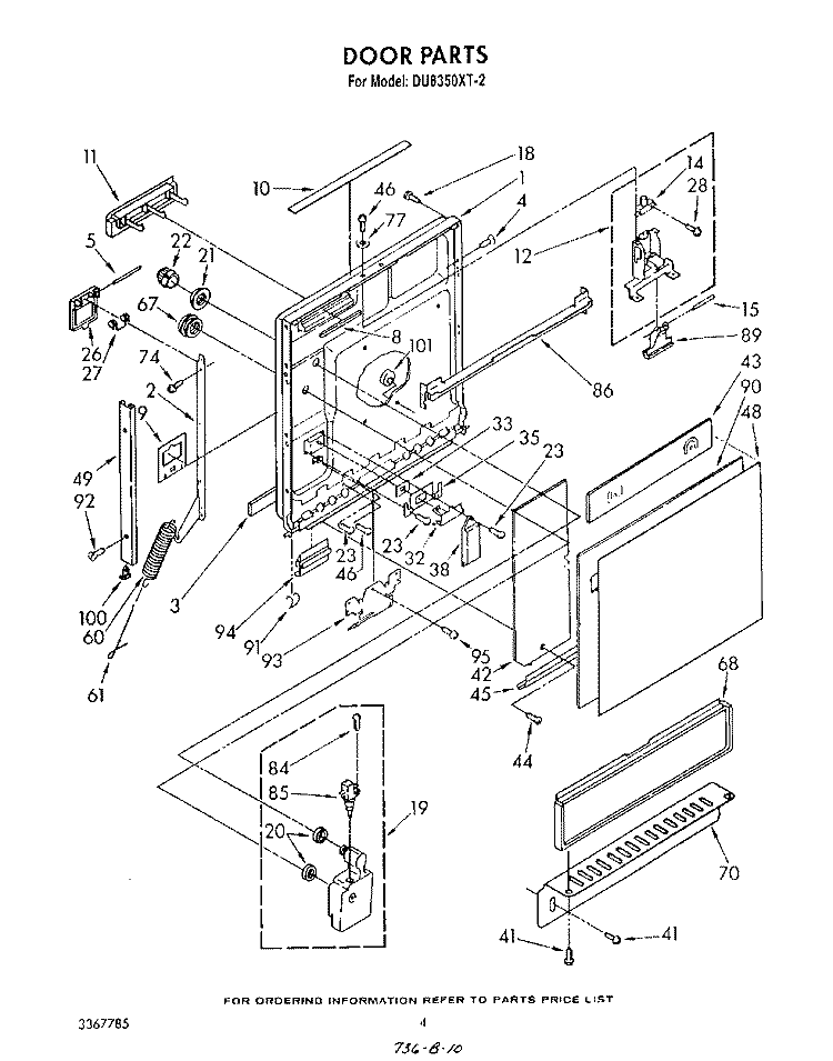 DOOR Diagram and Parts List for DU8350XT2  Whirlpool Dishwasher