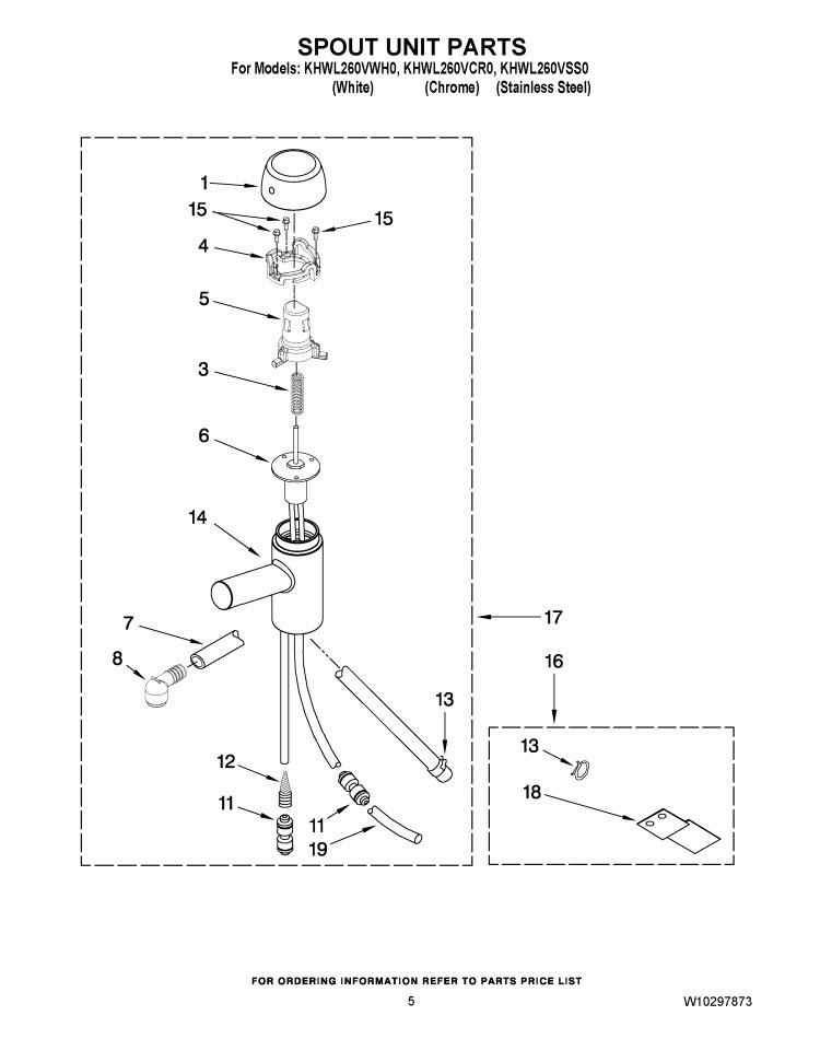 SPOUT UNIT PARTS Diagram and Parts List for KHWL260VWH0  KitchenAid Miscellaneous