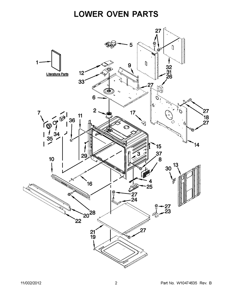 LOWER OVEN PARTS Diagram and Parts List for WOD51EC0AB00  Whirlpool Wall Oven