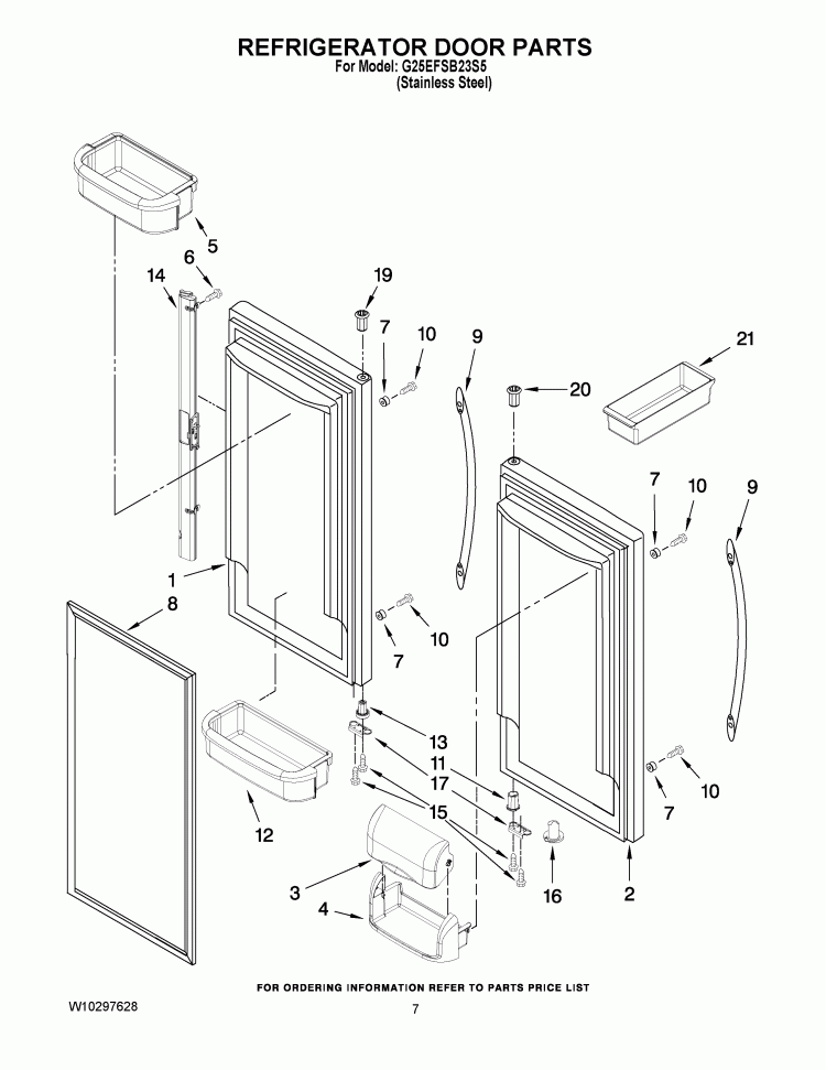 REFRIGERATOR DOOR PARTS Diagram and Parts List for G25EFSB23S5  Whirlpool Refrigerator