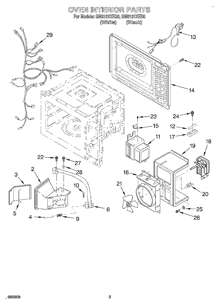 OVEN INTERIOR Diagram and Parts List for GM8131XEQ0  Whirlpool Wall Oven