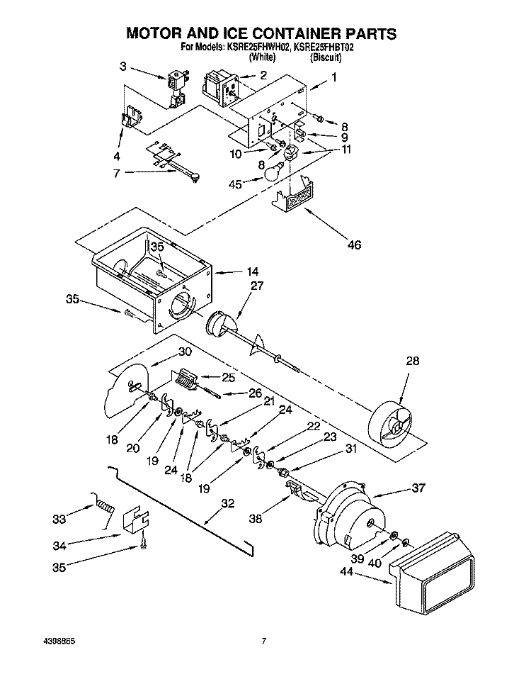 MOTOR AND ICE CONTAINER Diagram and Parts List for KSRE25FHWH02  KitchenAid Refrigerator