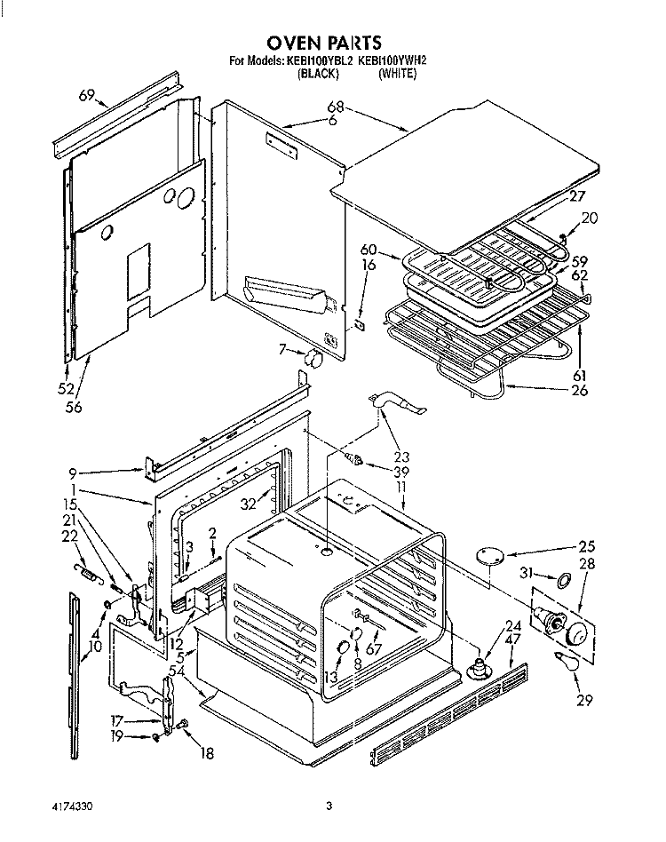 OVEN, LITERATURE Diagram and Parts List for KEBI100YWH2  KitchenAid Wall Oven