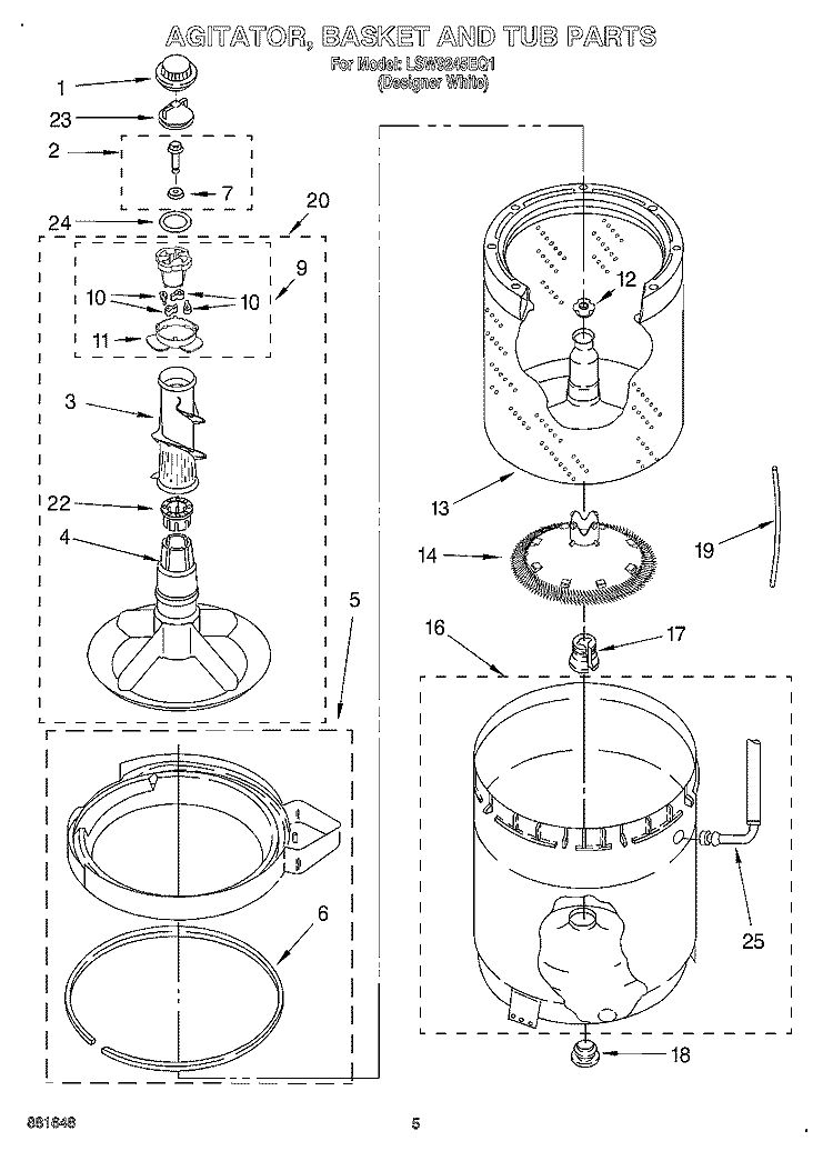 AGITATOR, BASKET AND TUB Diagram and Parts List for LSW9245EQ1  Whirlpool Washer