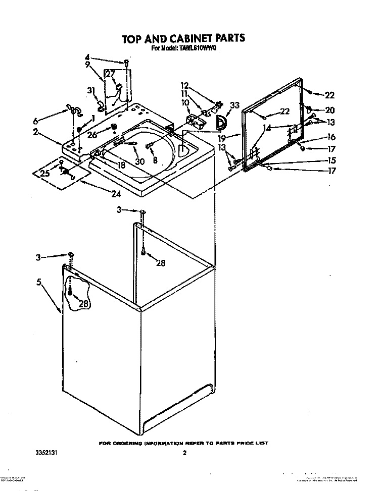 TOP AND CABINET, LITERATURE AND OPTIONAL Diagram and Parts List for TAWL610WN0  Whirlpool Washer