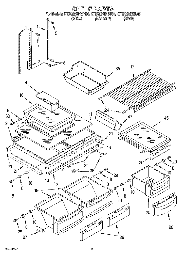 SHELF Diagram and Parts List for KTRS22MHBT00  KitchenAid Refrigerator