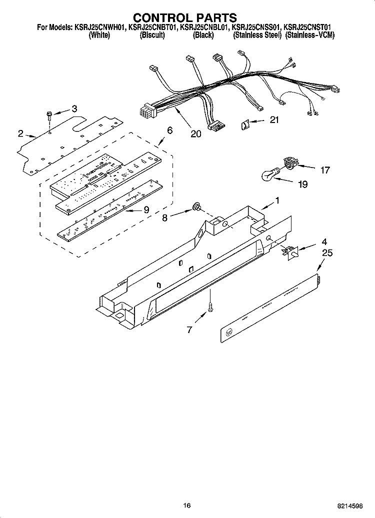 CONTROL PARTS Diagram and Parts List for KSRJ25CNBT01  KitchenAid Refrigerator