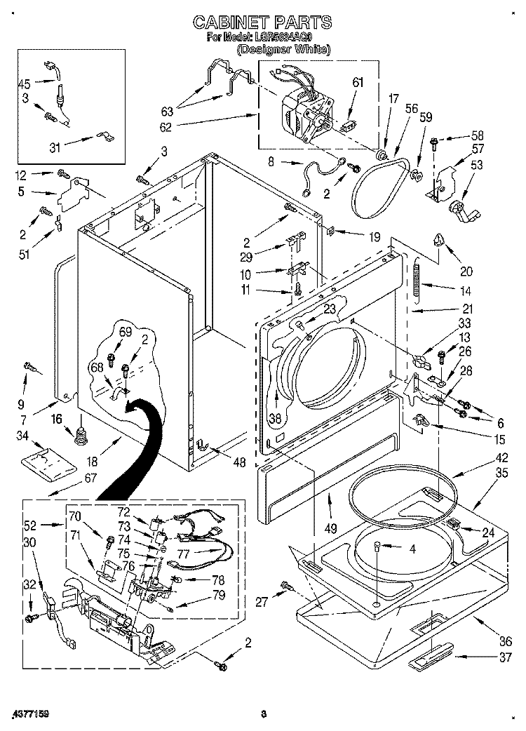 CABINET Diagram and Parts List for LGR5634AQ0  Whirlpool Dryer