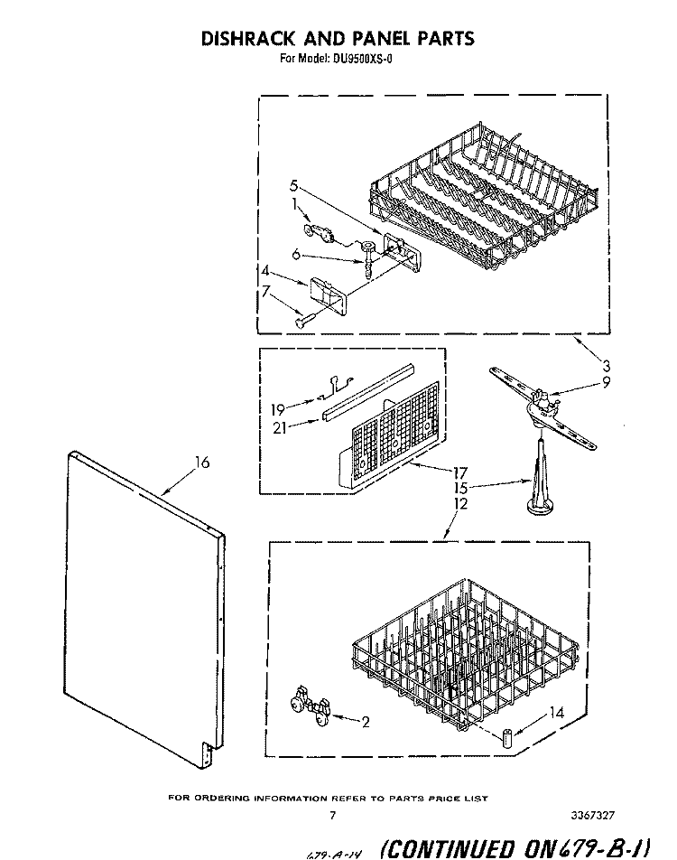 DISHRACK AND PANEL Diagram and Parts List for DU9500XS0  Whirlpool Dishwasher