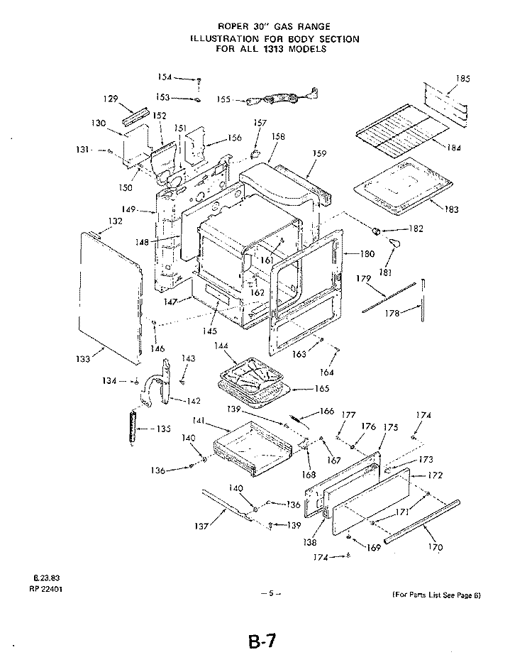 BODY Diagram and Parts List for 1313^1A  Whirlpool Range