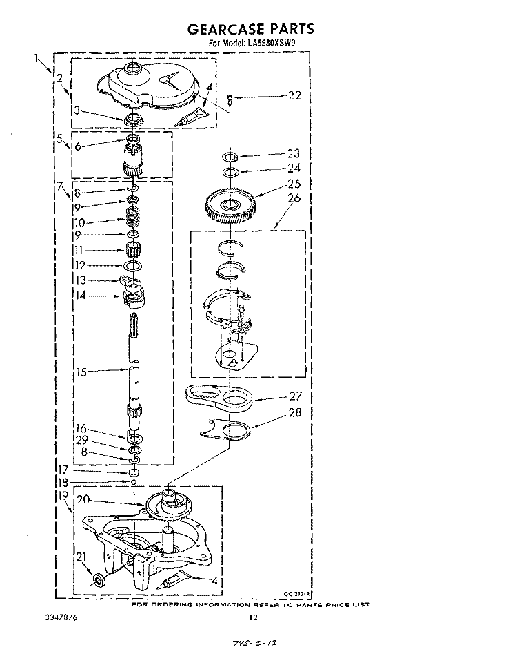 GEARCASE Diagram and Parts List for LA5580XSW0  Whirlpool Washer