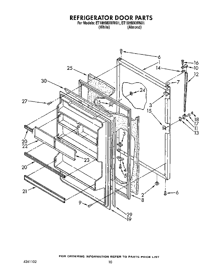 REFRIGERATOR DOOR Diagram and Parts List for ET18HMXWN01  Whirlpool Refrigerator