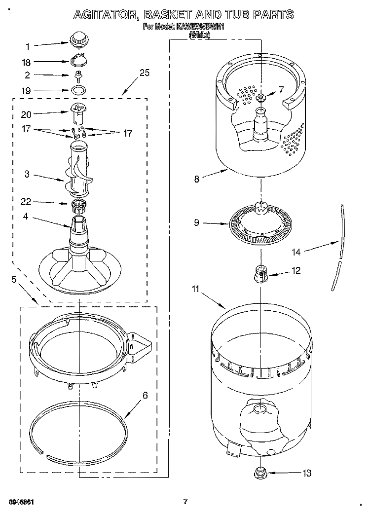 AGITATOR, BASKET AND TUB Diagram and Parts List for KAWE565BWH1  KitchenAid Washer