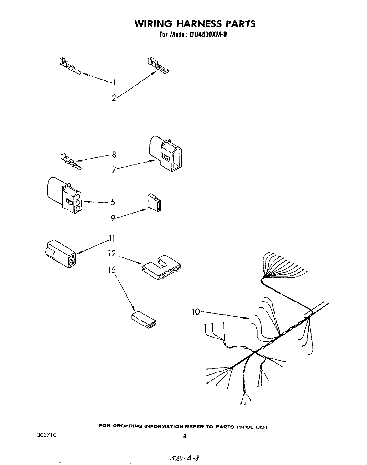 WIRING HARNESS Diagram and Parts List for DU4500XM0  Whirlpool Dishwasher