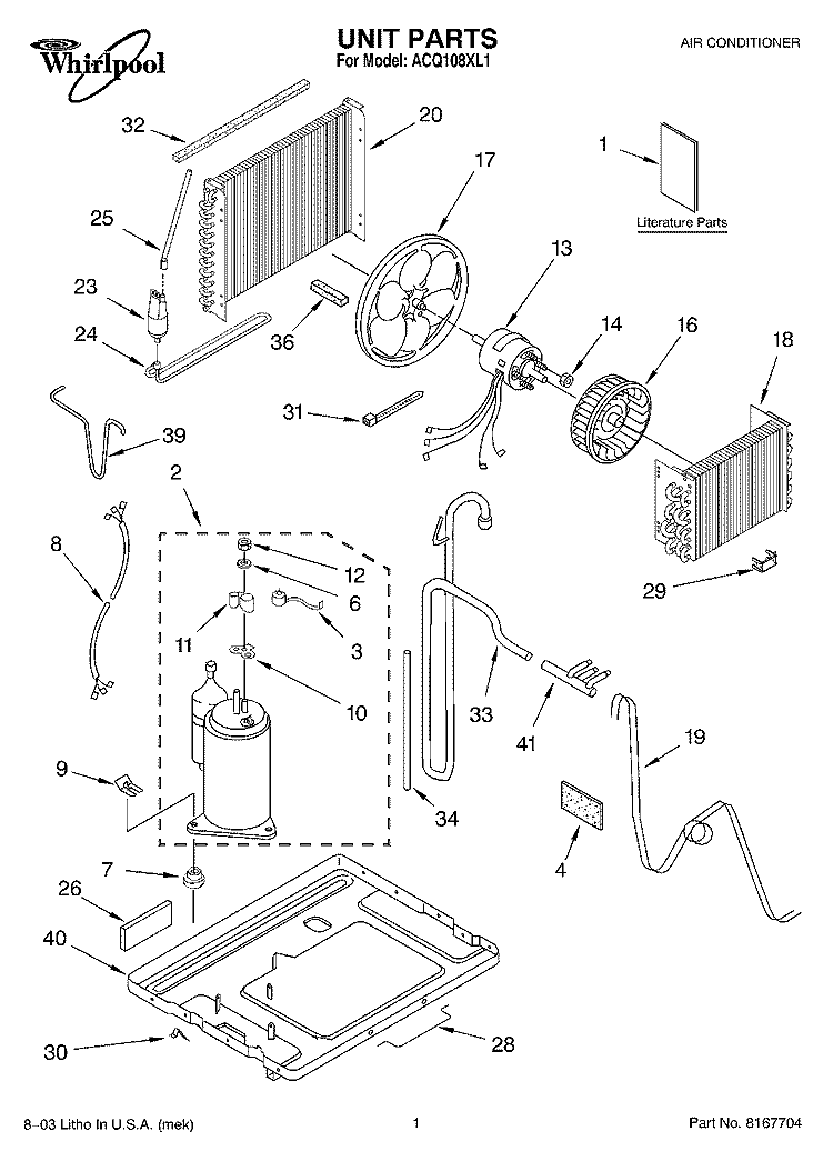 UNIT PARTS Diagram and Parts List for ACQ108XL1  Whirlpool Air Conditioner