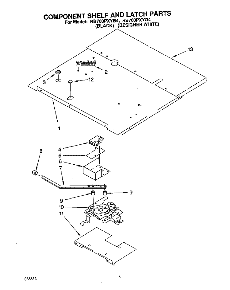 COMPARTMENT SHELF AND LATCH Diagram and Parts List for RB760PXYQ4  Whirlpool Wall Oven