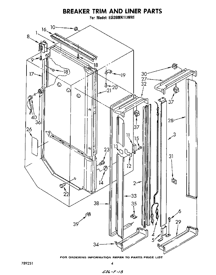 BREAKER TRIM AND LINER Diagram and Parts List for ED26MK1LWR1  Whirlpool Refrigerator