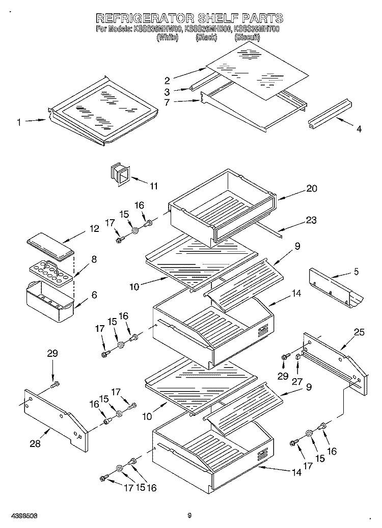 REFRIGERATOR SHELF Diagram and Parts List for KSSS36MHT00  KitchenAid Refrigerator