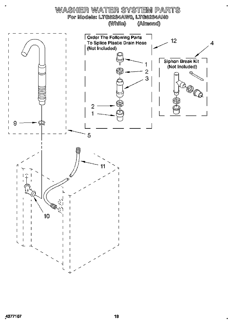 WASHER WATER SYSTEM Diagram and Parts List for LTG6234AN0  Whirlpool Washer Dryer Combo