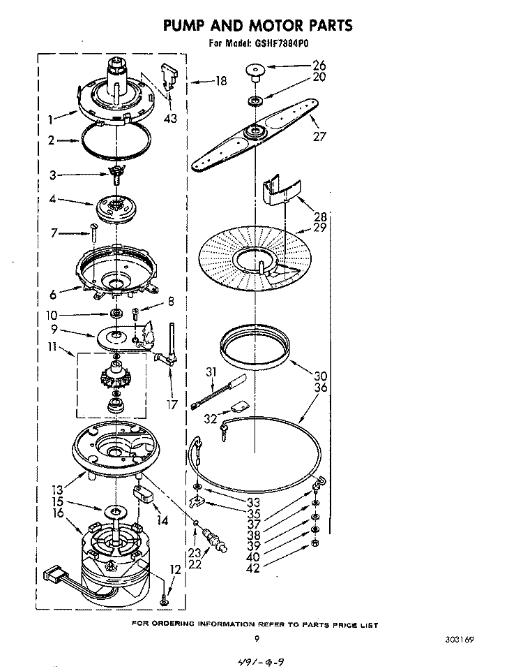 PUMP AND MOTOR Diagram and Parts List for GSHF7884P0  Whirlpool Dishwasher